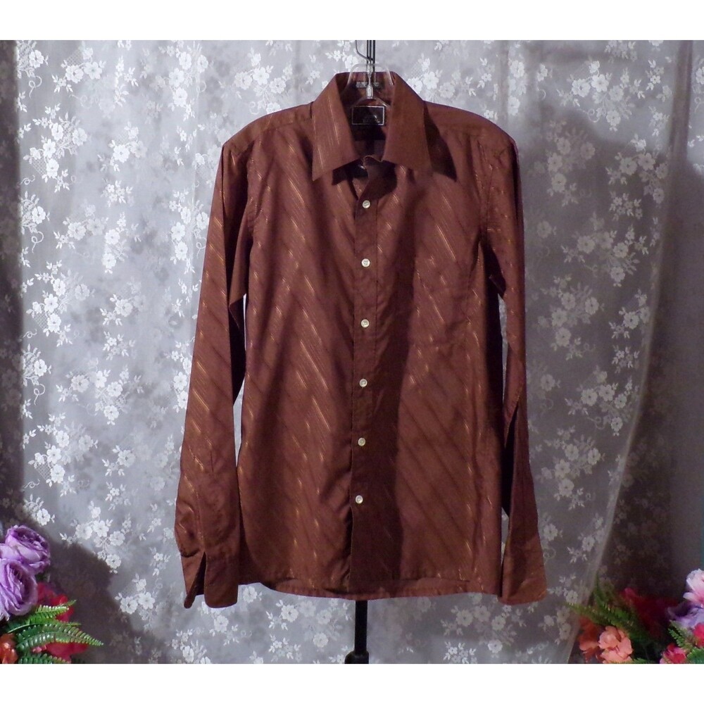 Vintage 70s Brown Shirt Size Medium 1970s Retro Disco Studio 54 European Cut
